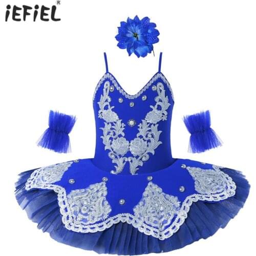 Kids Girls Ballet Dress Dance Clothes Set Sleeveless Sequins Ballet Leotard Tutu Dress Arm Sleeves Hair Clip 3pcs Suit Dancewear