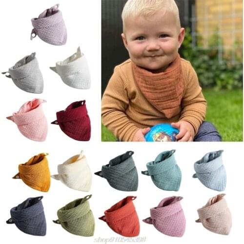 Baby Infant Double Layer Cotton Bib Newborn Solid Color Triangle Scarf Feeding Saliva Towel Bandana Burp Cloth A15 21 Dropship
