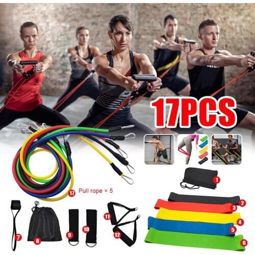 17 Pcs/Set Latex Resistance Bands Crossfit Training Exercise Yoga Tubes Pull Rope,Rubber Expander Elastic Bands Fitness with Bag