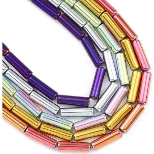 Natural Stone Long Cylinder Round Hematite Beads 13X4MM 30pcs Blue,Gold,Red Spacer Loose Beads For Jewelry Making Diy Bracelets