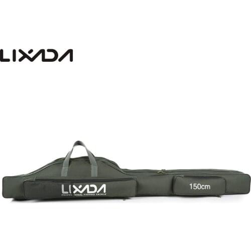 Lixada 100/130/150cm Canvas Fishing Bag Outdoor Foldable Fishing Rod Carrier Pouch Holder 2 layer Lure Storage Case for pesca