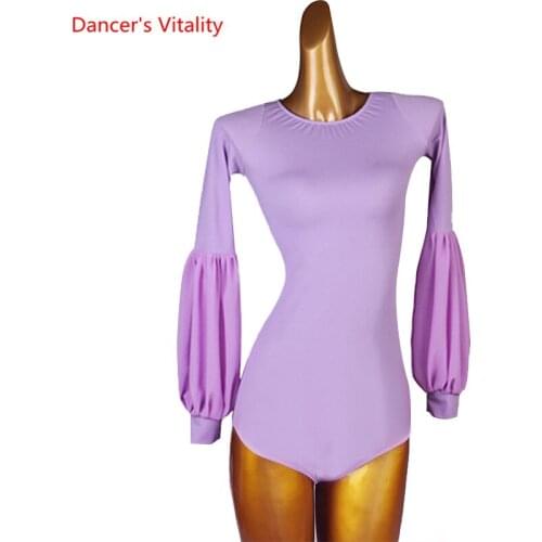 Latin Dance Body Suit Round Neck Onesies Lantern Sleeve Performance Clothes Profession Custom Adult Child Competition Clothing