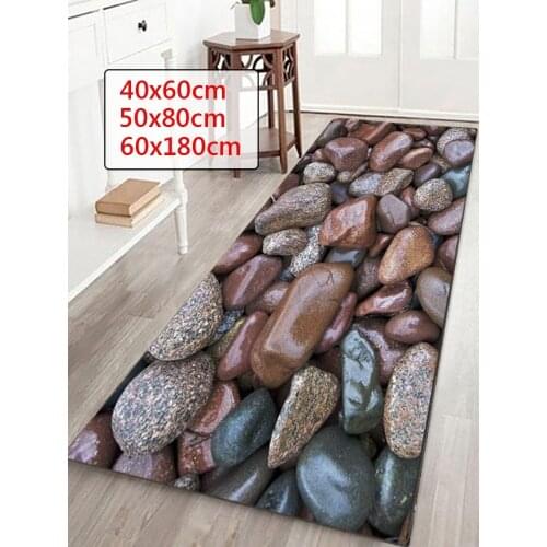 WUJIE 3D Printed Simulated Pebble Area Rugs for Living Room Anti-slip Carpet Doormat Kitchen Rug Floor Mat Farmhouse Home Decor