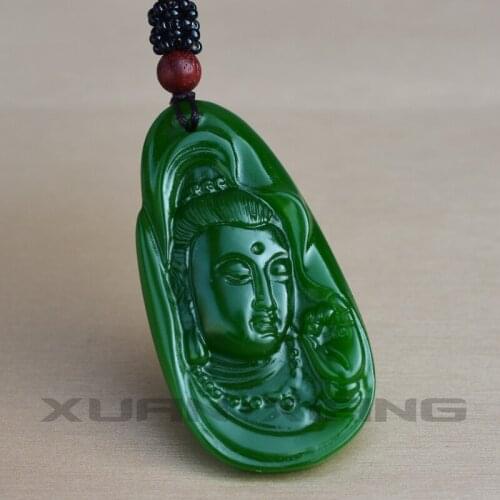 Goddess Pendant Jades Jewelry Green Nephrite Avalokitesvara Bodhisattva Kwan-Yin Patron saint Necklace Pendant Free Shipping