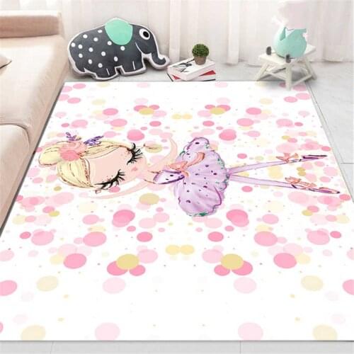 Cute Cartoon Dancing Ballet Girl Childrens Carpet Girl Soft Non-slip Washable Bedroom Rug Kids Room Decor Bedside Mat Play Mat
