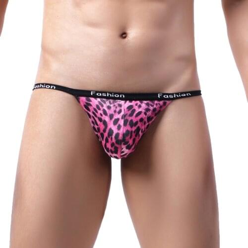 Mens Lingerie Leopard G-string Thongs Briefs Underwear Bulge Pouch T-back Panties Low Waist Letter Print Waistband Underpants