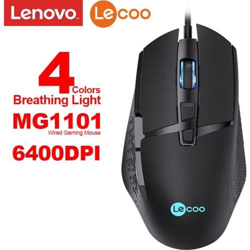 Lenovo LECOO MG1101 Gaming Mouse with 6400DPI Skin-Like Surface Mouse 4-Colors Logo Breathing Light for Windows 7 8 10 XP