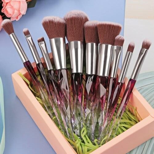 10pcs Crystal Diamond Makeup Brushes Set Foundation Highlighter Powder Blush Eyeshadow Brush Professional Make Up Brush Kit Tool
