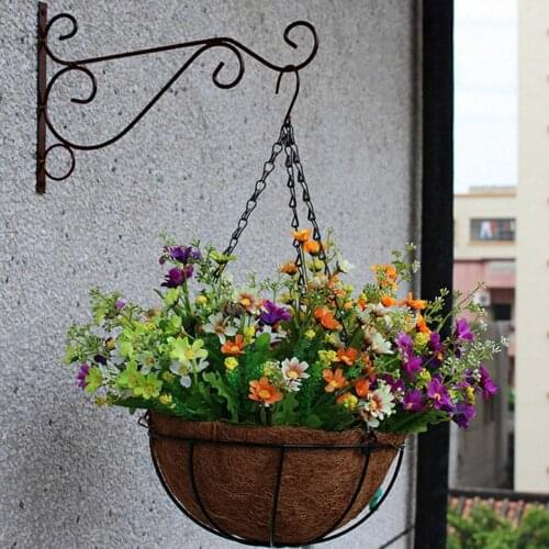 European Style Balcony Plant Flower Pot Wrought Iron Hooks Holder Wall-Mounted Hanging Basket Bracket Garden Decorations
