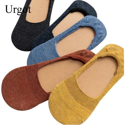 Urgot 5 Pairs Womens Socks Spring Summer Solid Color Ladies Silicone Non-slip Shallow Mouth Cotton Socks Cute Girls Ankle Socks