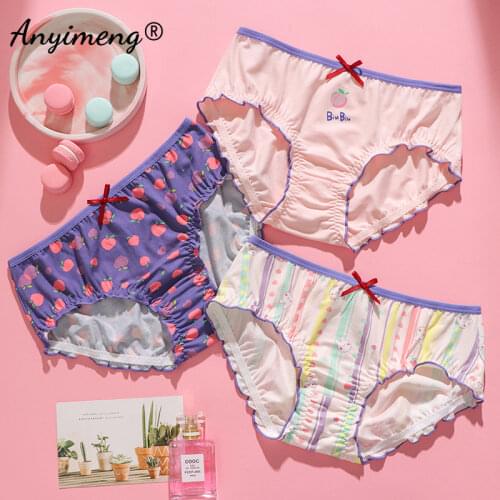New 95% Cotton 5% Spandex Preppy Style Student Girls Panties Kawaii Asian Ladies Underwear 3pcs Cotton Multi-color Panties Women