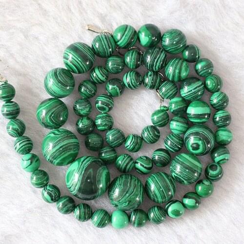 Newly elegant artificial malachite stone 6-14mm round beads diy beautiful jewelry chains necklace making 18"B619