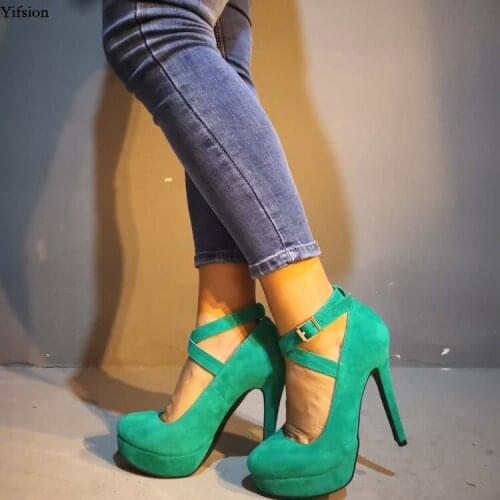 Olomm New Arrival Women Platform Pumps Sexy Thin High Heels Shoes Round Toe Green Party Office Shoes Women Plus US Size 5-15