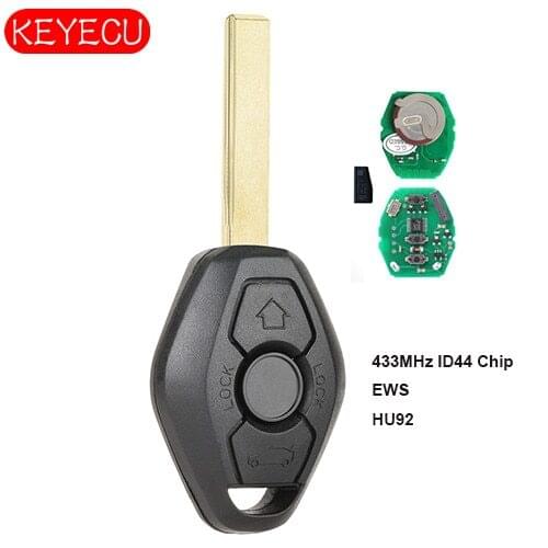 KEYECU EWS Rechargeable Battery 3 Button Remote Key FOB 433MHz With ID44 Chip for BMW 3 5 X series Uncut HU92 Blade