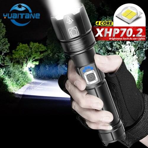 Most powerful XHP70.2 LED Flashlight XHP50 waterproof Torch USB Rechargeable Zoom lantern for camping fishing with 18650 26650 b