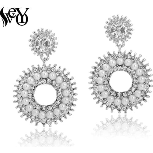 VEYO Round Full Rhinestone Pearl Dangle Earrings for Women Fashion Jewelry Brand New Gift
