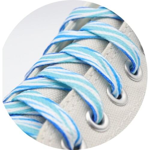 8MM Blue White Striped Ripple Heat Transfer Printing Shoelaces Top Accessories Women Sneaker Ropes