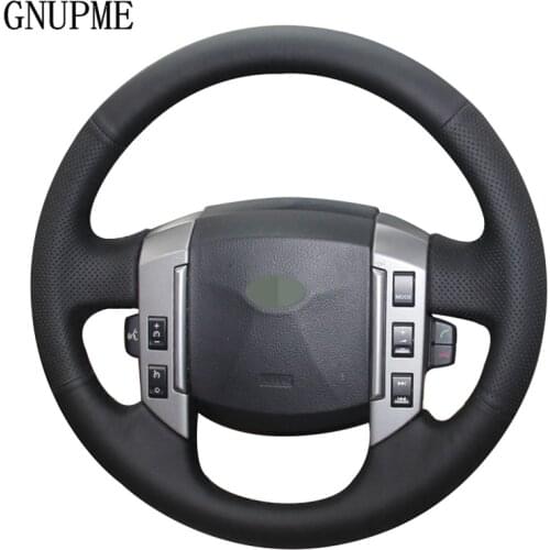 DIY Hand-stitched Black Artificial Leather Car Steering Wheel Cover for Land Rover Discovery 3 2004-2009