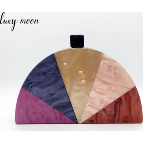 Evening Clutch Purse Bag For Women Semicircular Shape Acrylic Patchwork Shoulder Bag Luxury Small Party Handbag ZD2079