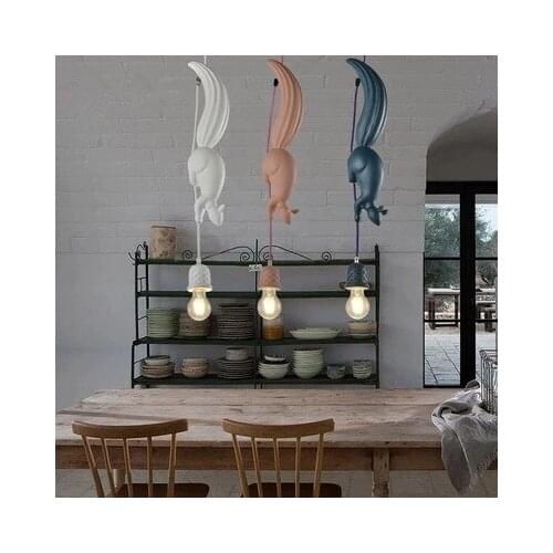 Nordic Resin Squirrel Led Pendant Lights Modern Industrial Hanging Animal Lamp for Childrens Room Kitchen Loft Decor Fixtures