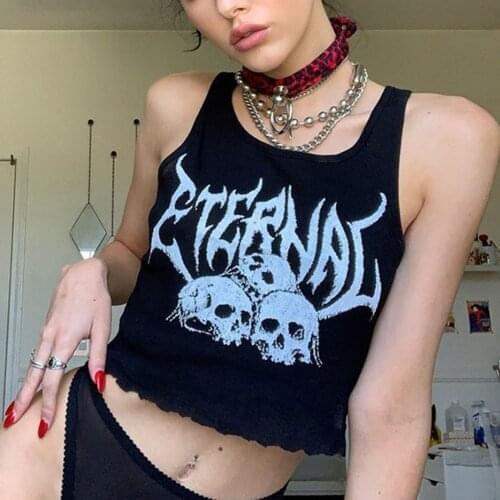 E-girl Dollskil Crop Tops Y2K Gothic Eternal Skull Womens Shorts Summer Harajuku Crop Tshirt Baddie Tops Knit Dollskill Clothing