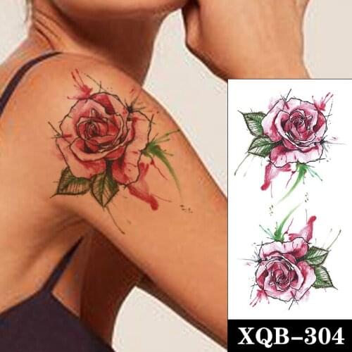 Waterproof Temporary Tattoo Sticker Sexy Rose Flowers Leaves Line Design Fake Tattoos Flash Tatoos Arm Body Art for Women Girl