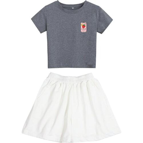 Harajuku Strawberry Top Women Summer Tee Shirt Kawaii Cartoon Printed Pajamas Sweet Girls Korean Style Casual Short Pant Sets