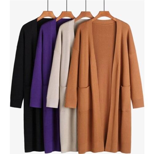 Autumn and winter 2020 new thickened womens T-shirt cardigan sweater long sleeve long V-neck loose lazy style coat