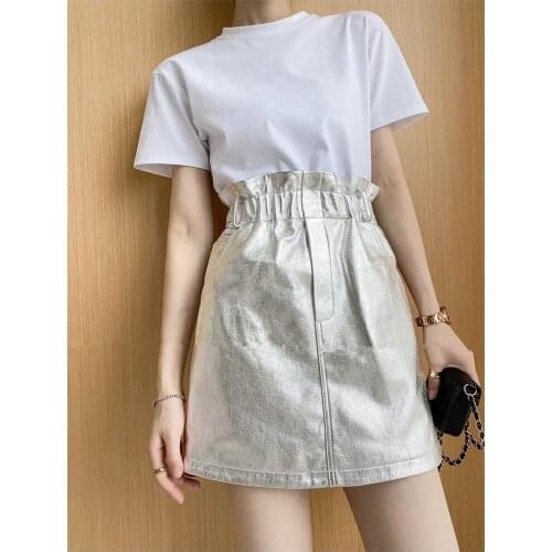 2021 Autumn Women High quality elastic waist Sheepskin Real leather High-rise Skirts C098