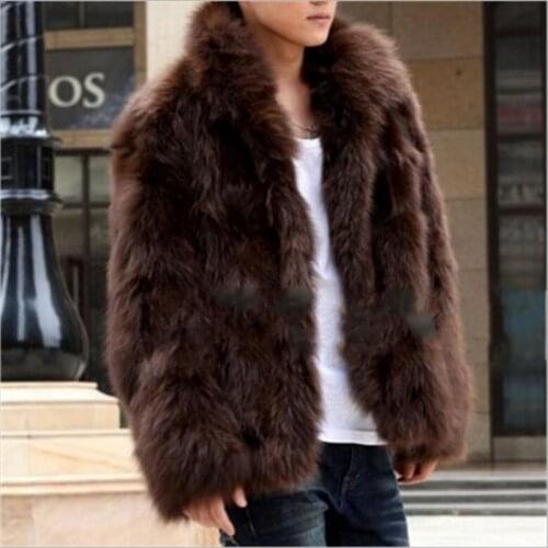 Winter Faux Fur coat New Cool Men warm Coat Fashion Brown&black high-end Fox fur coat imitation Fur men plus size S/XXXL