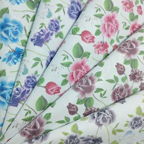 1PC 21X29CM Synthetic Letaher, Cuero Sintetico Faux Leather Printed Rose PU Leather For Making Bows Accessories T23