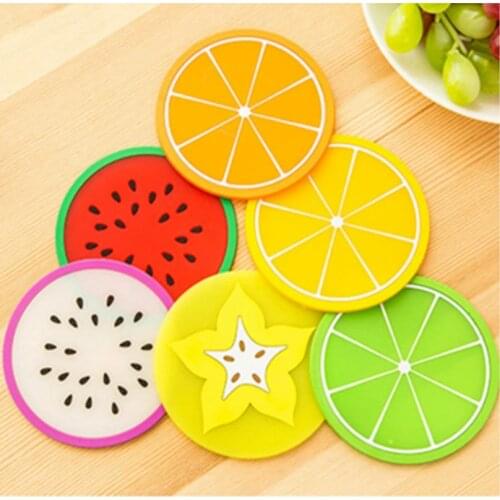1PC Fruit Shape Silicone Cup Pad Slip Insulation Pad Cup Mat Holder Orange/Watermelon/Lemon/Dragon Fruit Attern Silicone Coaster