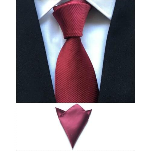 2400 Strands High Quality Men Woven Ties Set Burgundy Navy Blue Black Silver Pink Purple Solid Necktie Sets with Pocket Square