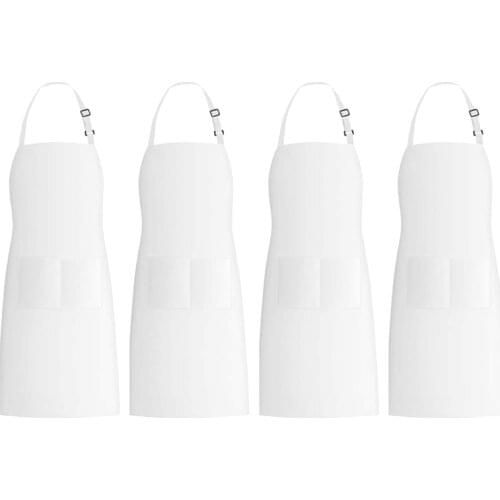 4 Pack Bib Aprons with 2 Pockets Adjustable Kitchen Cooking Chef Apron for Women & Men, White