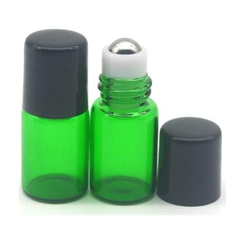 500pcs Mini Refillable 2ml Roller Glass Bottle Essential Oil Perfume Sample Text Roll-on Green Bottle