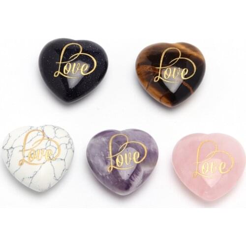 Love Heart Shape Beads No Hole Natural Semi-precious Stone Lettering Love Small Place 5 Colors for Choice 30x30mm Lovers Gift