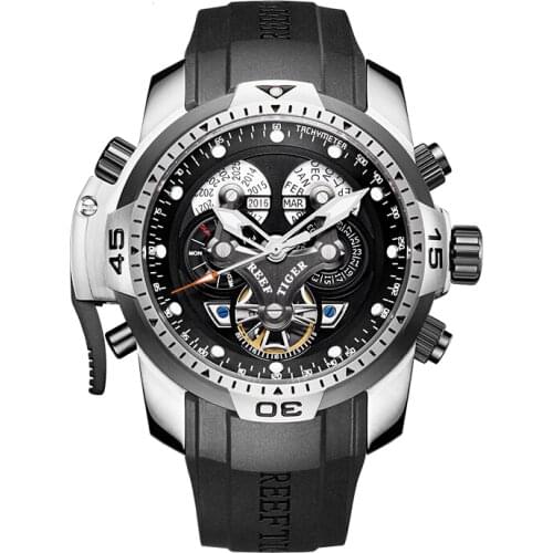 Reef Tiger Aurora Serier RGA3503 Men Sport Military Multifunction Dial Automatic Mechanical Wrist Watch - Rubber Watchband