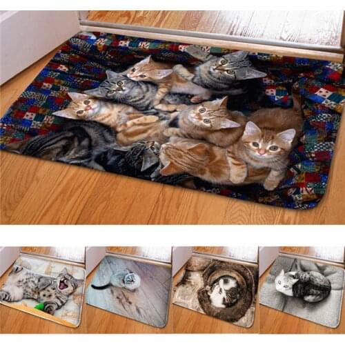 Door Mat Anti-slip 3D Velvet Cat Dog Pattern Floor Mat for Bedroom Door Kitchen Toilet Doormat