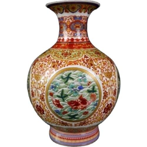 China Old Porcelain Pastel Fish Algae Pattern Vases