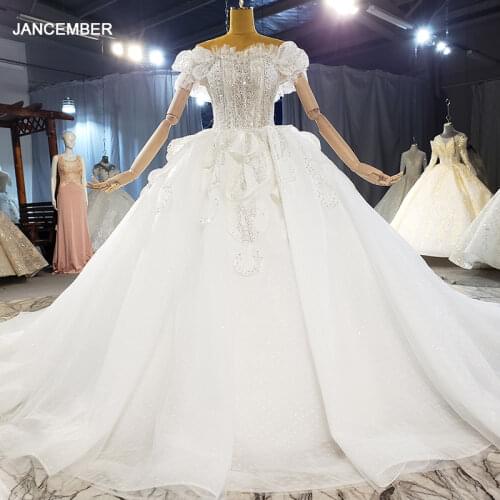 HTL2133 Luxury Wedding Dress 2021 Off Shoulder Short Sleeve Bead New Fashion Design Hot Ball Gowns Lace Up Back