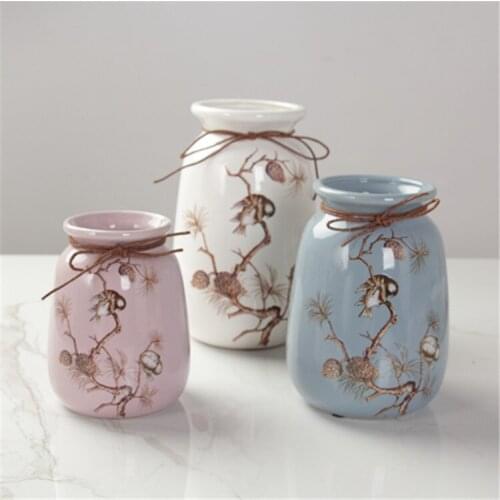 Creative White Ceramic Hemp Rope Vase Combination New Chinese Decoration Home Jewelry Simple Modern Living Room Decoration