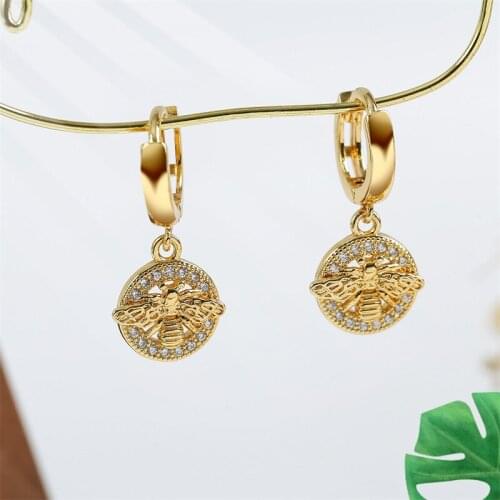 Cute Insect Bee Drop Earrings For Women Girls Fashion Cubic Zirconia Zircon Gold Color Copper Metal Dangle Earring Jewelry Gifts