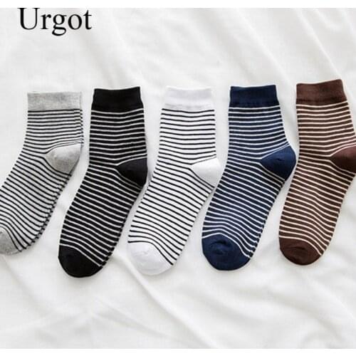 Urgot 5 Pairs Men Socks Business Casual Middle Tube All-match Cotton Socks Striped Spring Autumn Four Season Comfort Male Meias