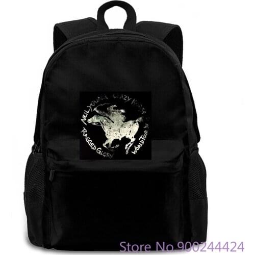 Neil Young Crazy Horse Ragged Glory World Tour 91 rock band dark grey New women men backpack laptop travel school adult