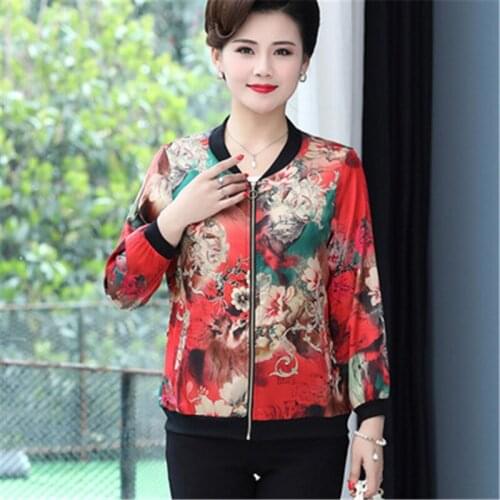 2021 Spring Autumn Fashion New Silky Stand-Up Collar Long-Sleeved Middle-Aged Womens Jacket Cardigan Baseball Uniform Trend