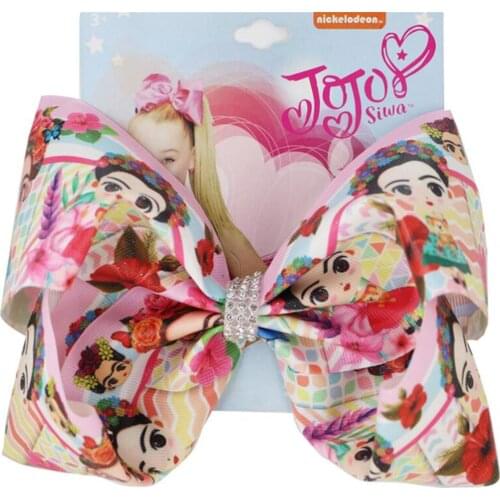 NEW 8 inch hair Bow Cartoon girl print ribbon Girls bowknot Hair Clip Handmade Bow Hair Clips Hair Accessories Dropshipping