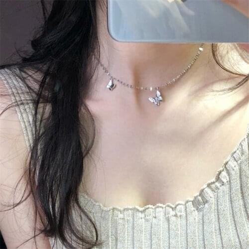 925 Sterling Silver Butterfly Pendent Necklace For Women Girls Party Wedding 2021 Jewelry Choker Collar dz239