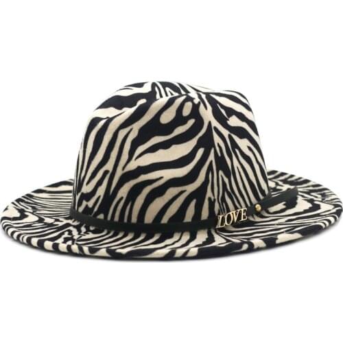 Panama LOVE accessories zebra pattern shallow top fedora hat leopard print top hat flat brim couple hat jazz hat wholesale панам