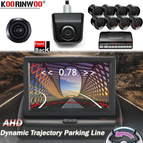 Koorinwoo Car Parking 8 Sensors Parktronics 8 Reverse Radar Sound Buzzer Alarm Sound with Camera/Monitor Front&Rear Dual View