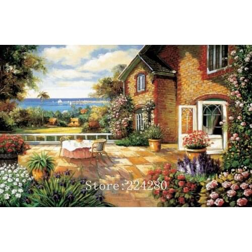 Seaside garden painting scenery Needlework,sets Cross stitch Handmade 14CT Canvas DIY,Cross-stitch kits,For Embroidery Arts Home